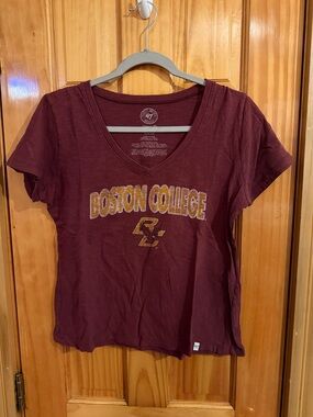 47 Women's Boston College Maroon V-Neck Tee with Gold Print